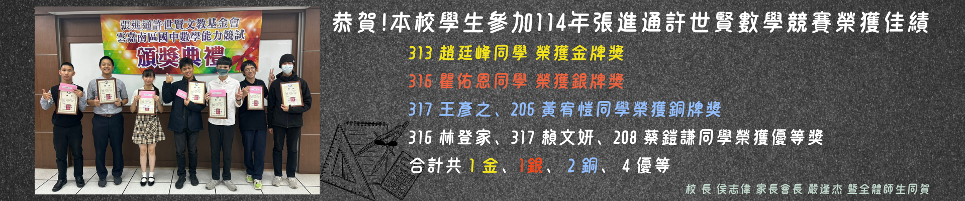 參加張進通許世賢數學競賽獲獎